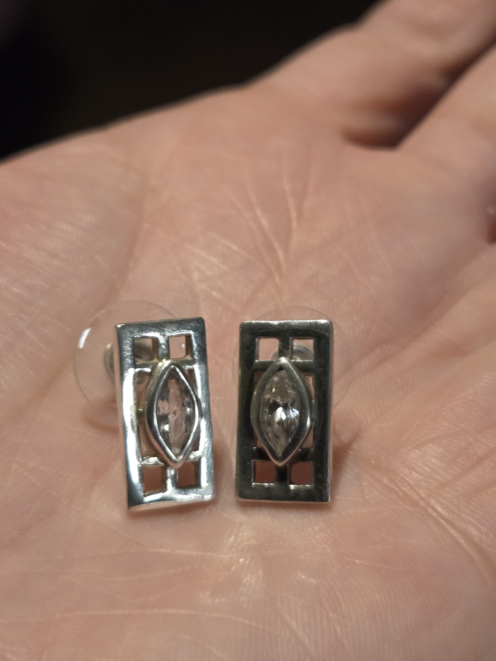 Sterling Silver Geometric Marquise Stud Earrings - Silver